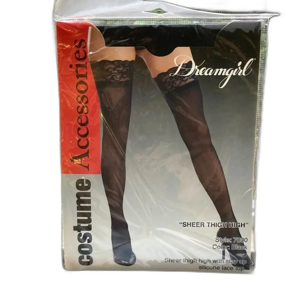 DREAMGIRL Black Sheer Thigh Highs NEW IN PACKAGE one size